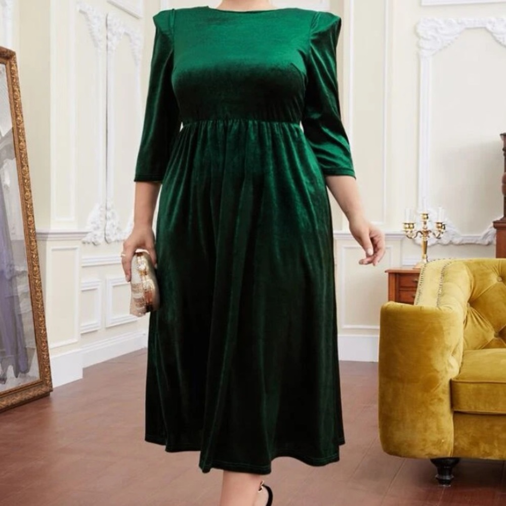 Plush Velvet A Line Dress with Structured Shoulders
